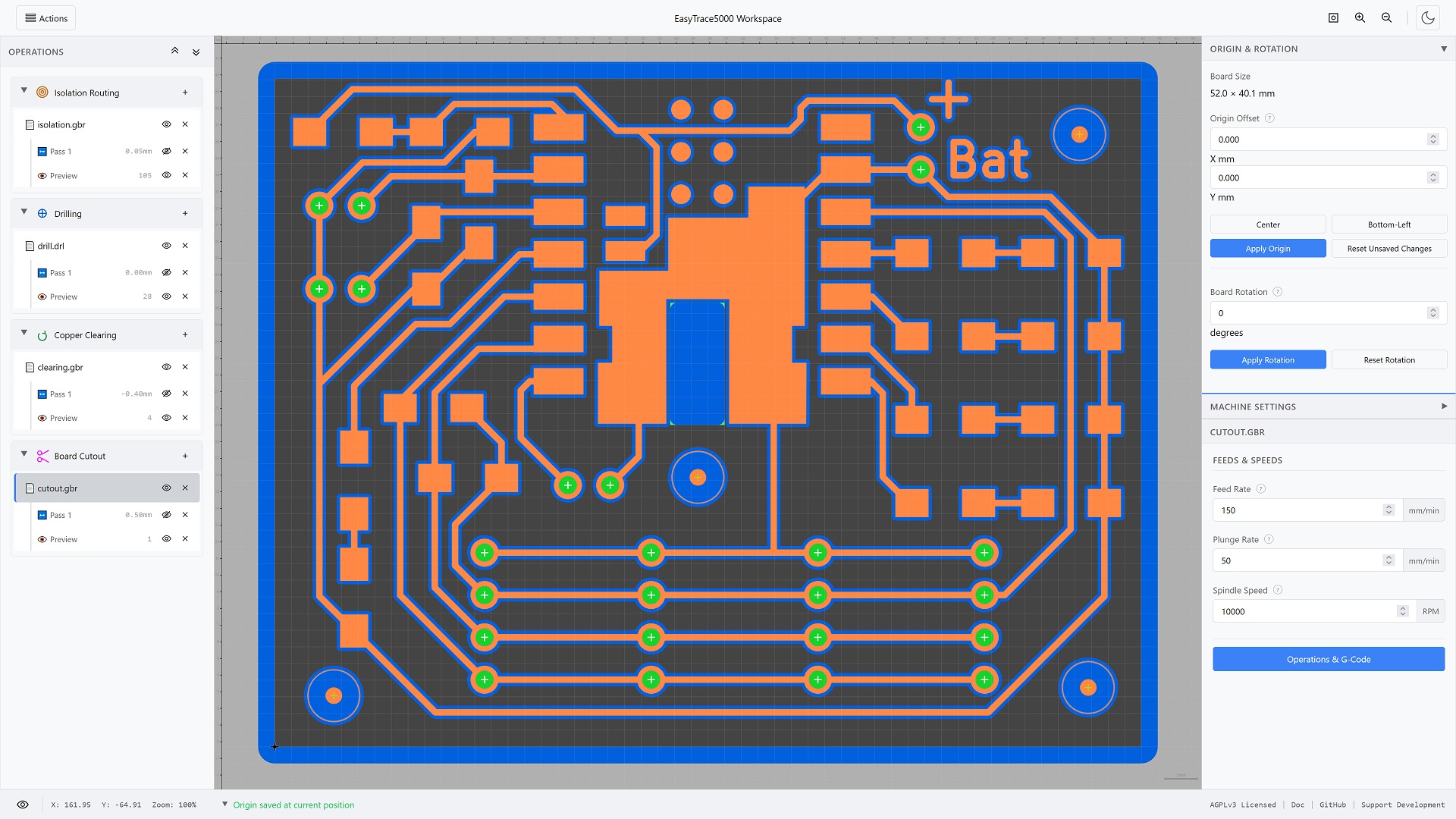 Overview of the workspace interface with a completely processed PCB example